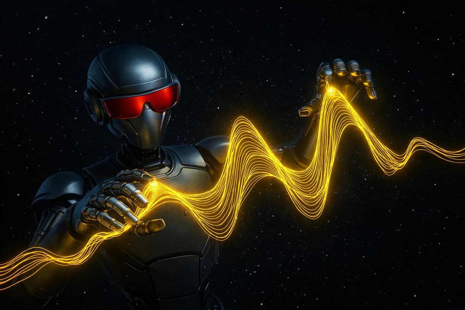A robot drawing a golden sound wave