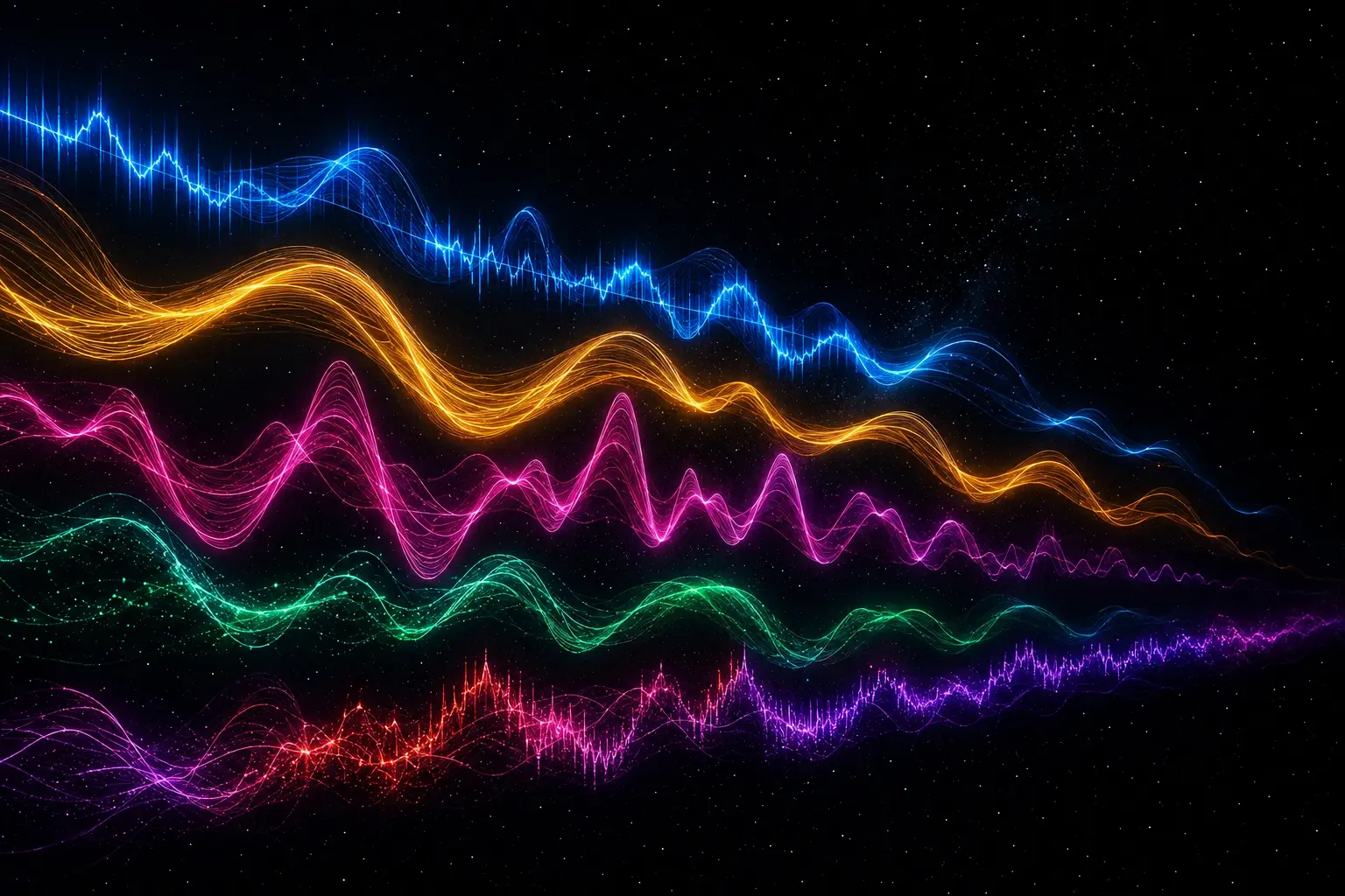 Coloured waveforms layered against a starfield